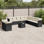 12-piece lounge set with cushions poly rattan black