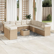 12-piece lounge set with cushions poly rattan beige