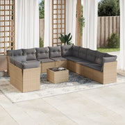 12-piece lounge set with cushions poly rattan beige