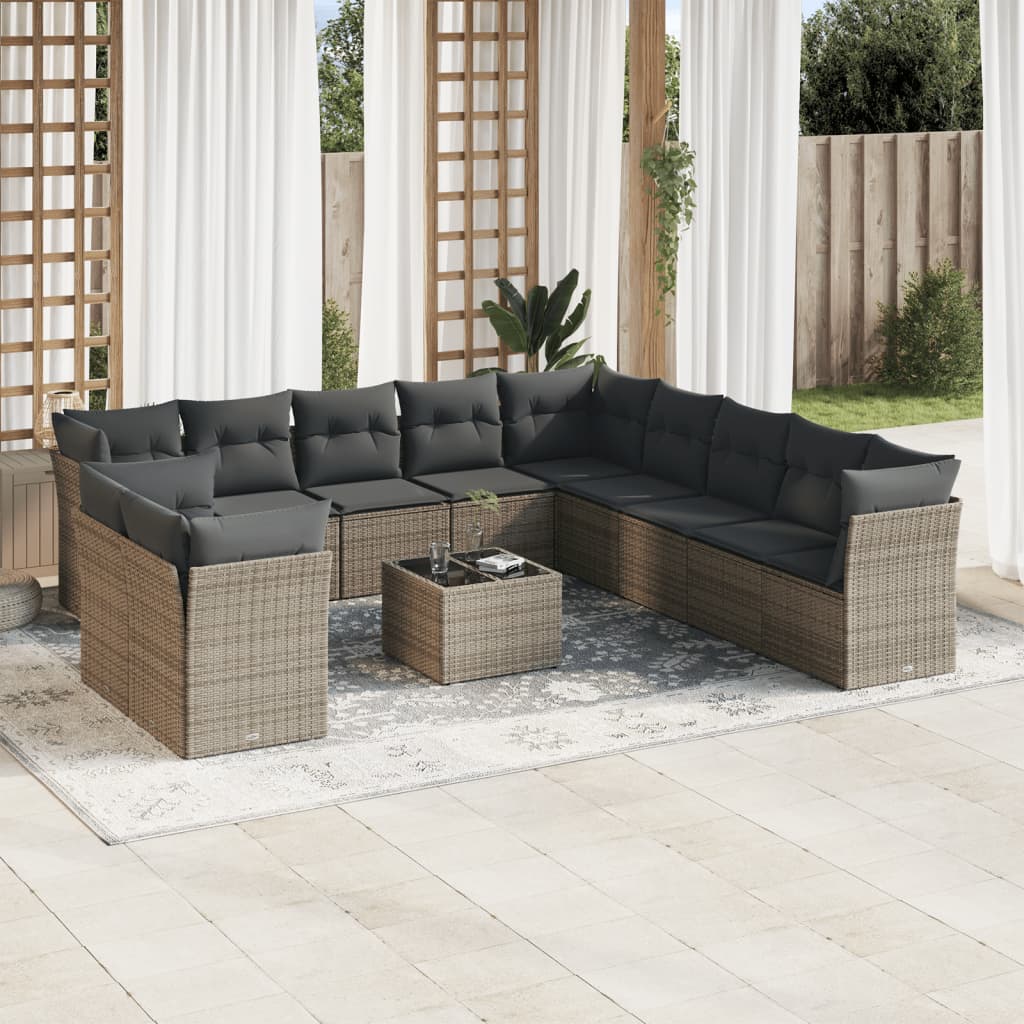 12-Delige Loungeset Met Kussens Poly Rattan Grijs