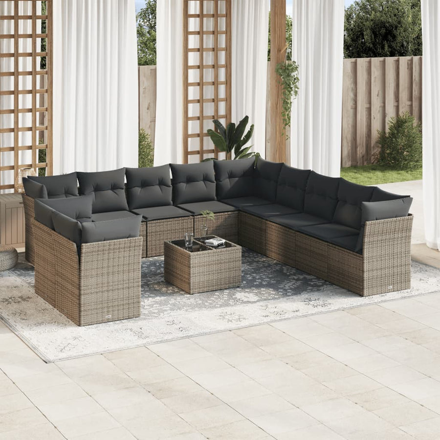 12-Delige Loungeset Met Kussens Poly Rattan Grijs