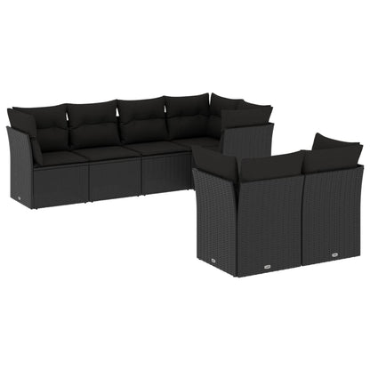7-Delige Loungeset Met Kussens Poly Rattan Zwart