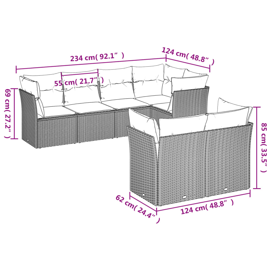 7-Delige Loungeset Met Kussens Poly Rattan Zwart