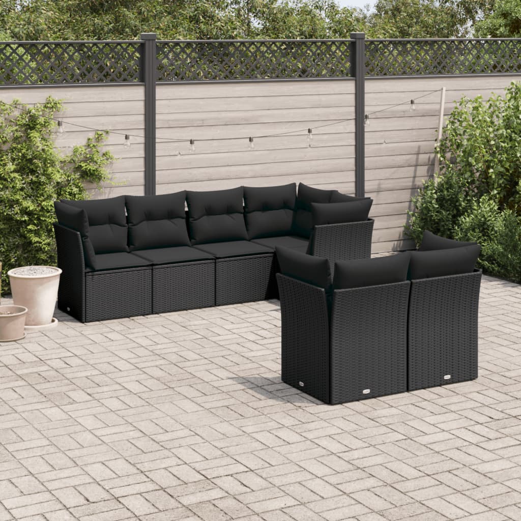 7-Delige Loungeset Met Kussens Poly Rattan Zwart