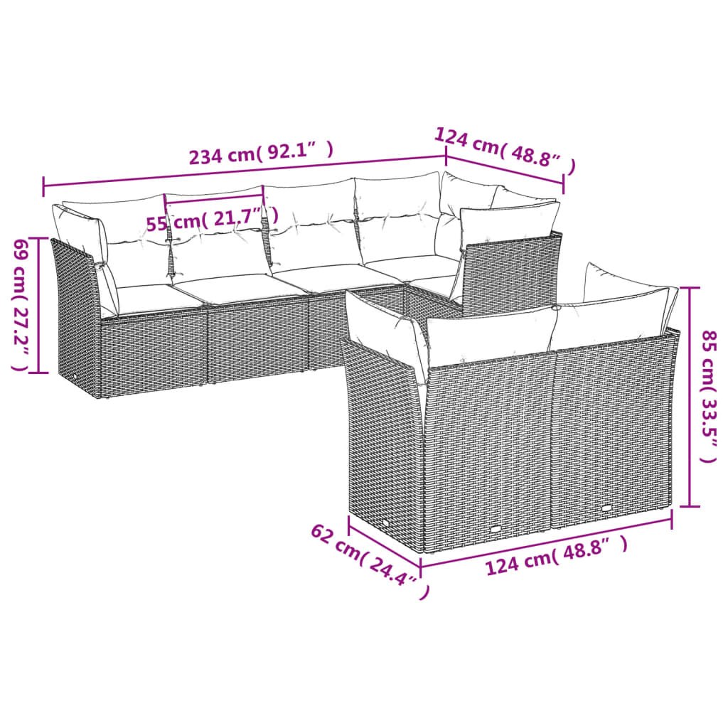 7-Delige Loungeset Met Kussens Poly Rattan Grijs