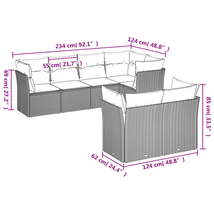 7-Delige Loungeset Met Kussens Poly Rattan Grijs