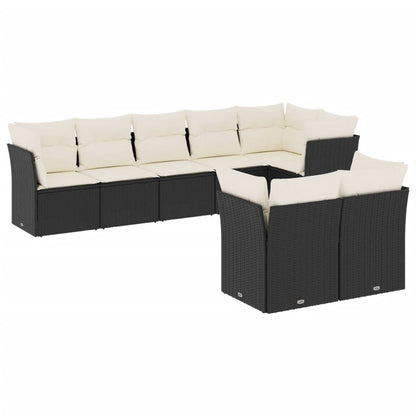8-delige Loungeset met kussens poly rattan zwart 1 Zwart en crème