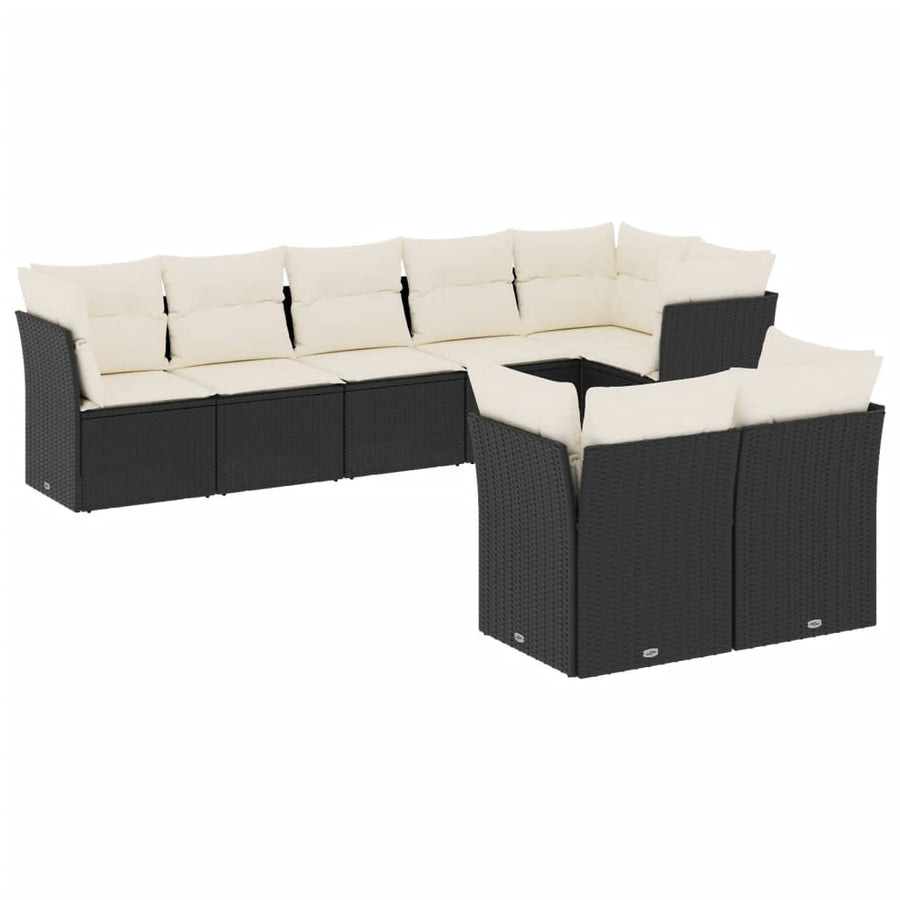 8-delige Loungeset met kussens poly rattan zwart 1 Zwart en crème