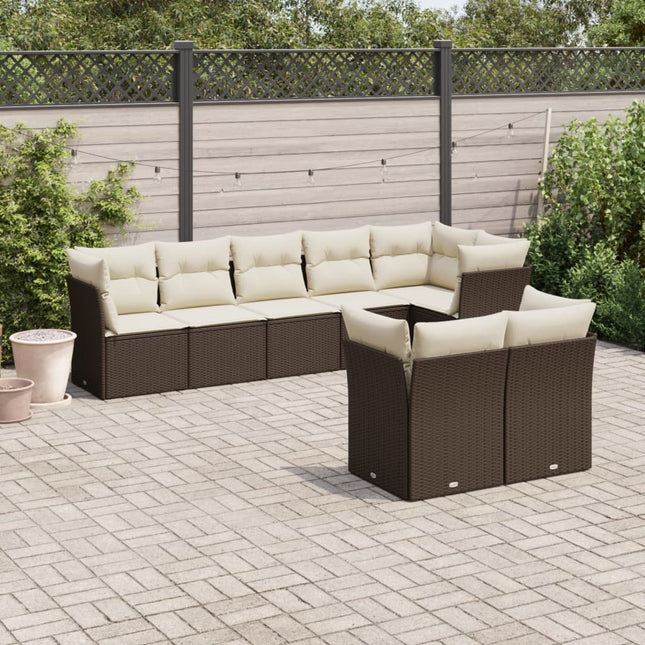 8-delige Loungeset met kussens poly rattan bruin 1 Bruin en crème