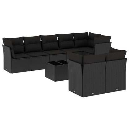 9-Delige Loungeset Met Kussens Poly Rattan Zwart