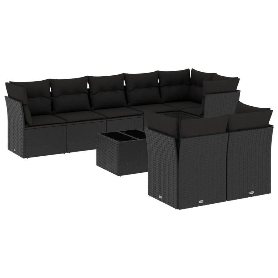 9-Delige Loungeset Met Kussens Poly Rattan Zwart
