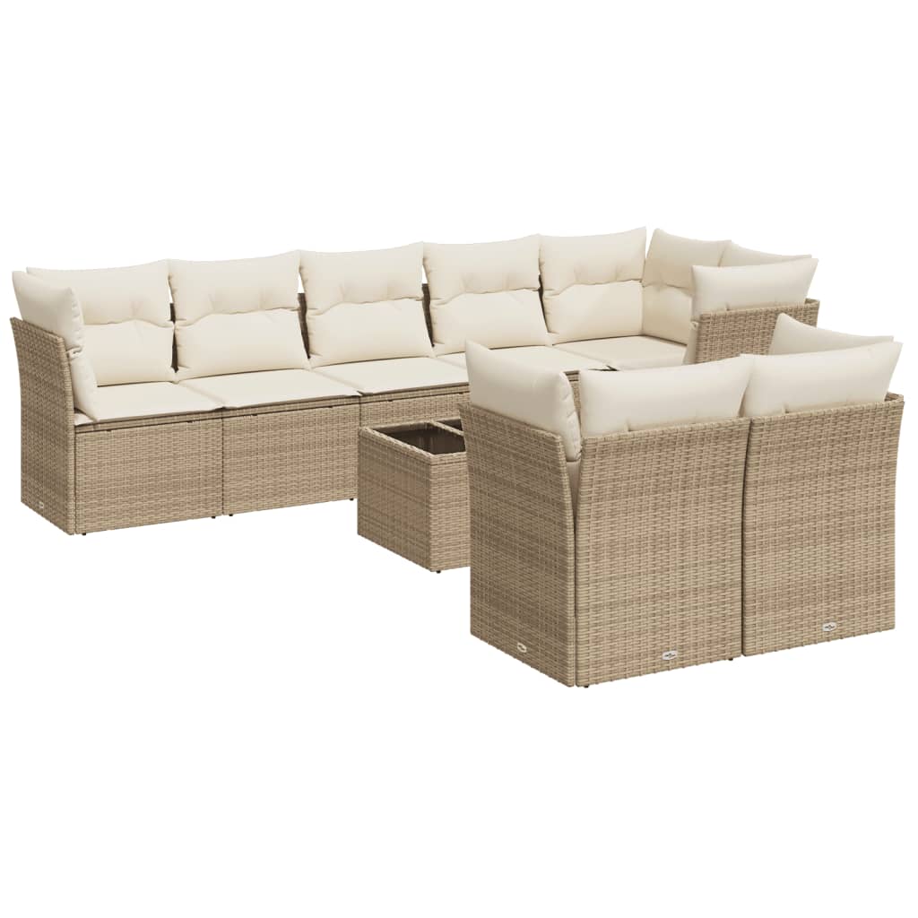 9-Delige Loungeset Met Kussens Poly Rattan Beige