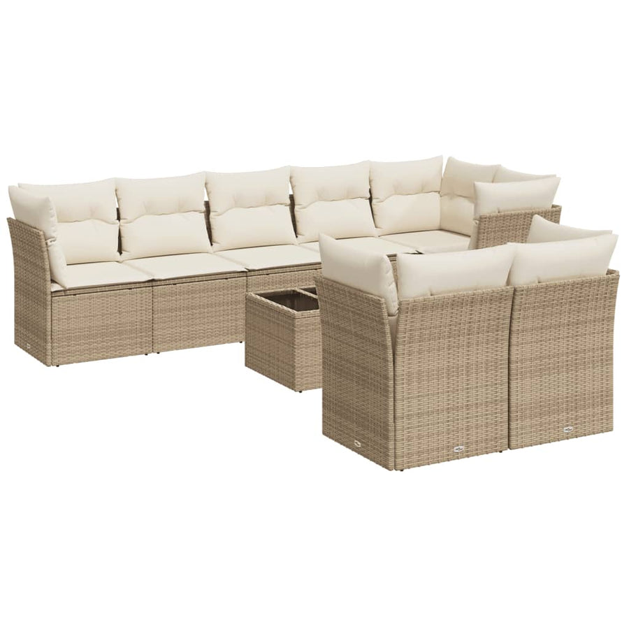 9-Delige Loungeset Met Kussens Poly Rattan Beige