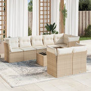 Loungeset 9-delig poly rattan beige