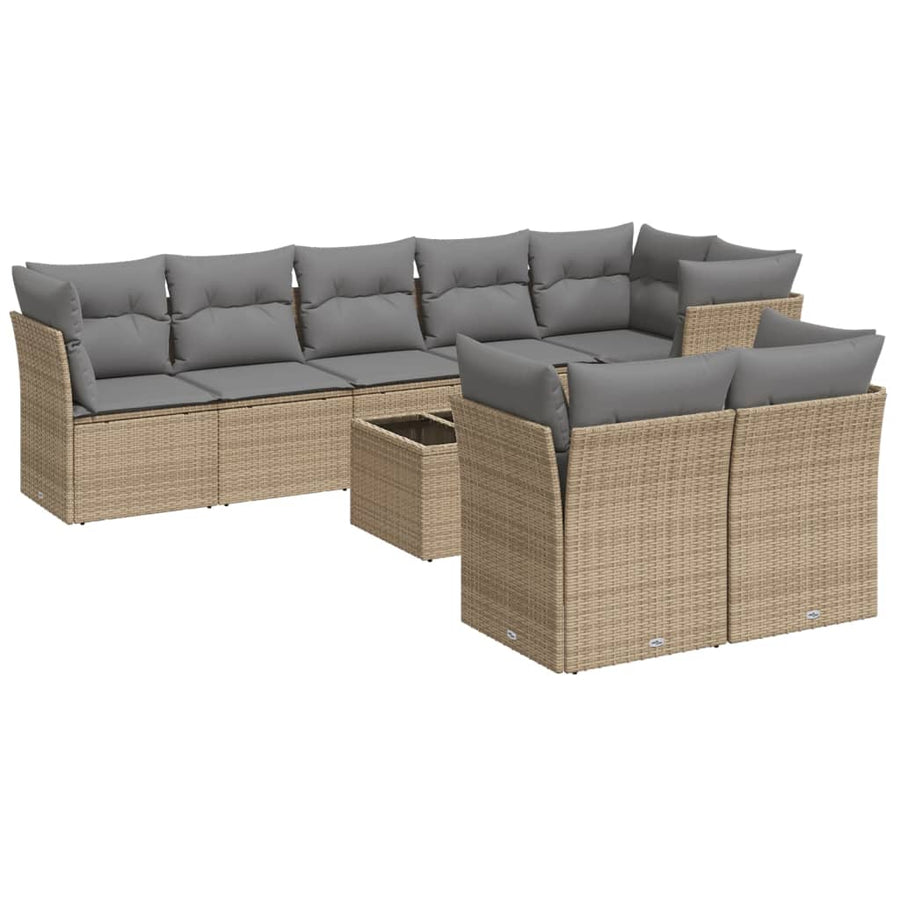 9-Delige Loungeset Met Kussens Poly Rattan Beige