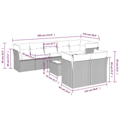 9-delige Loungeset met kussens poly rattan lichtgrijs