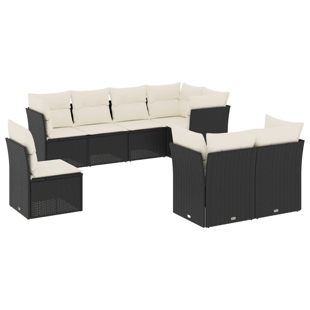 8-delige Loungeset met kussens poly rattan zwart 1 Zwart en crème