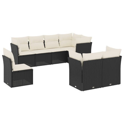 8-delige Loungeset met kussens poly rattan zwart 1 Zwart en crème