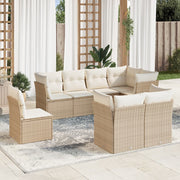 Loungeset poly rattan 8-delig beige met kussens