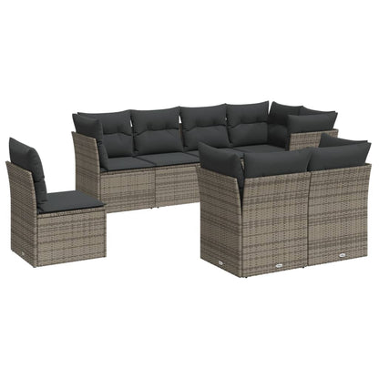 8-Delige Loungeset Met Kussens Poly Rattan Grijs