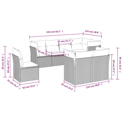 8-Delige Loungeset Met Kussens Poly Rattan Grijs