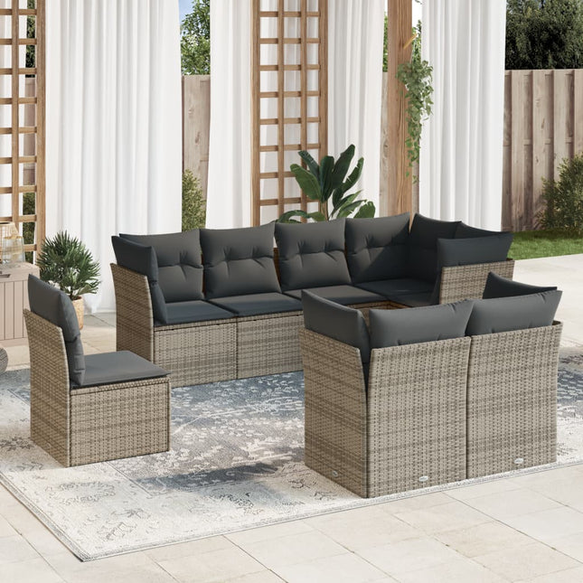 8-Delige Loungeset Met Kussens Poly Rattan Grijs