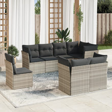 8-delige Loungeset met kussens poly rattan lichtgrijs