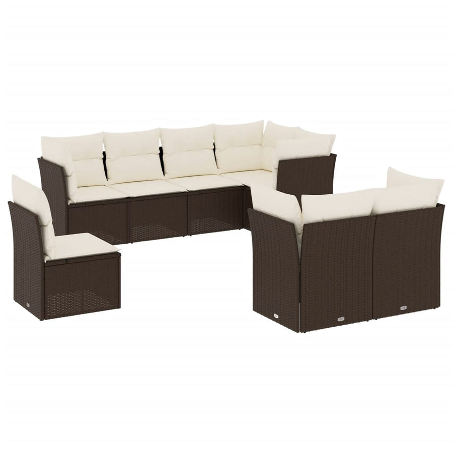 8-delige Loungeset met kussens poly rattan bruin 1 Bruin en crème