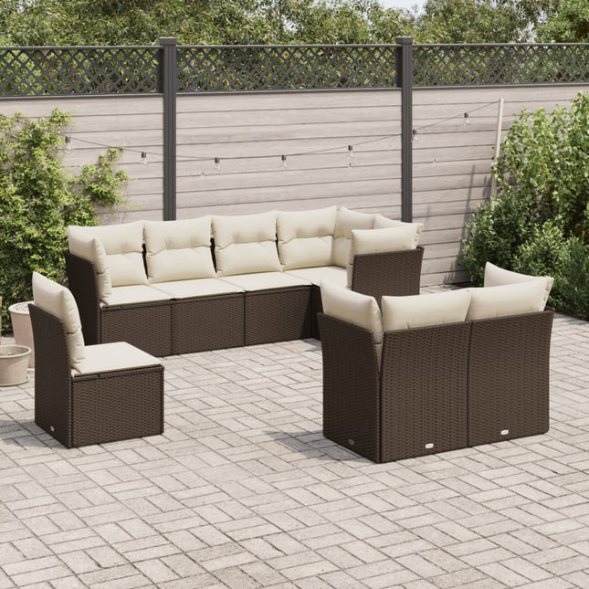 8-delige Loungeset met kussens poly rattan bruin 1 Bruin en crème