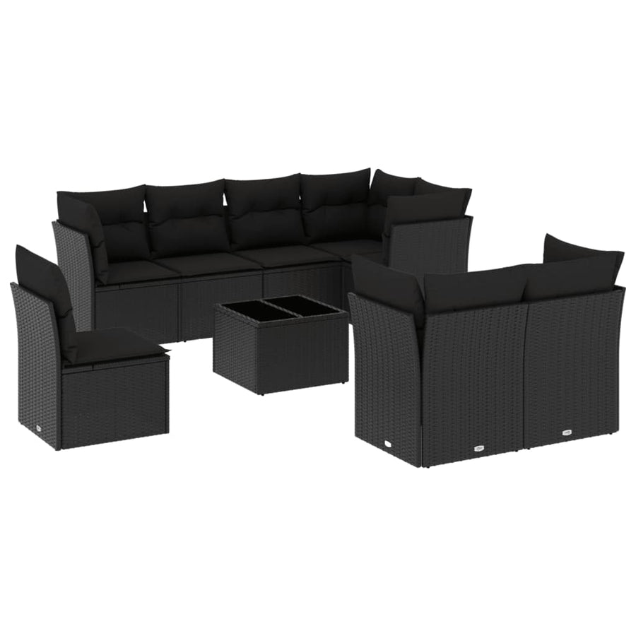 9-Delige Loungeset Met Kussens Poly Rattan Zwart