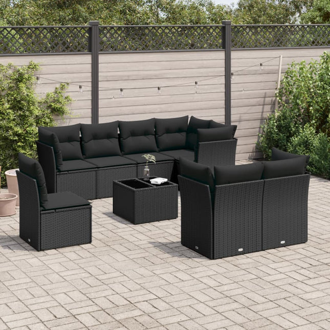 9-Delige Loungeset Met Kussens Poly Rattan Zwart