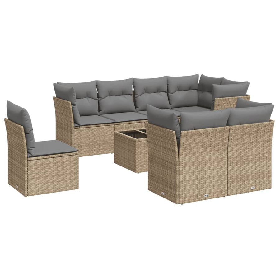 9-Delige Loungeset Met Kussens Poly Rattan Beige