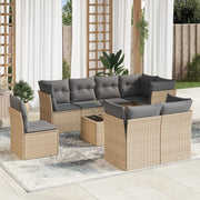 9-piece Lounge Set with Cushions Poly Rattan Beige