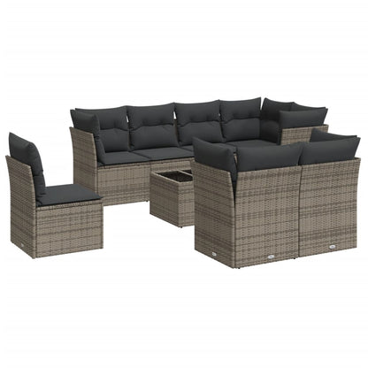 9-Delige Loungeset Met Kussens Poly Rattan Grijs