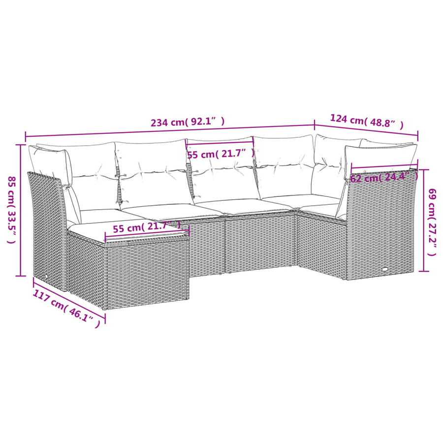 6-Delige Loungeset Met Kussens Poly Rattan Zwart