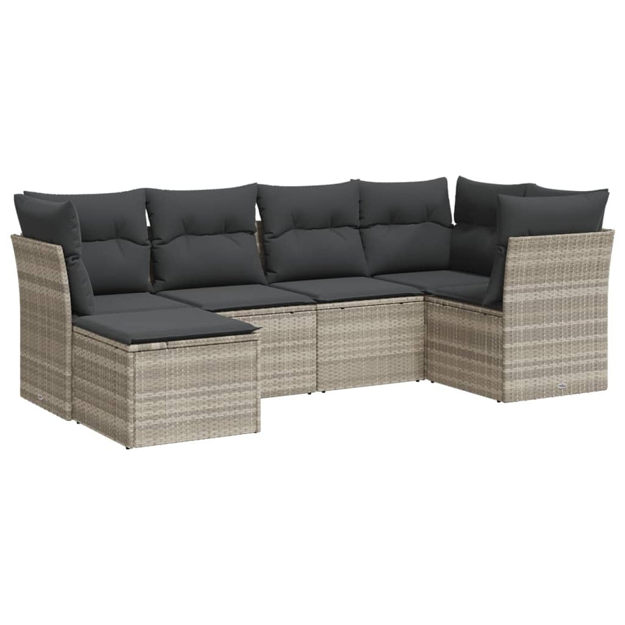 6-delige Loungeset met kussens poly rattan lichtgrijs