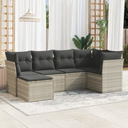 Loungeset 6-delig poly rattan lichtgrijs