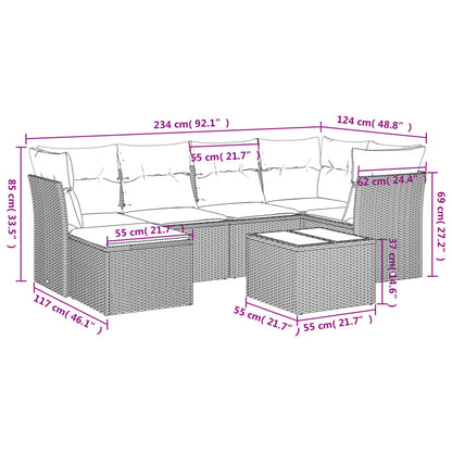 7-delige Loungeset met kussens poly rattan zwart Zwart en crème Met tafel