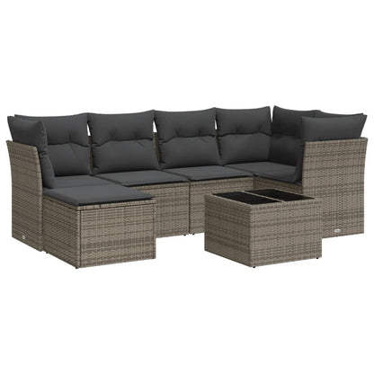 7-Delige Loungeset Met Kussens Poly Rattan Grijs