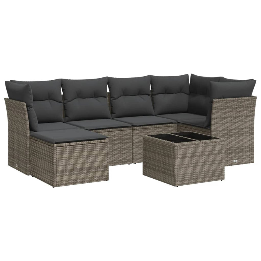 7-Delige Loungeset Met Kussens Poly Rattan Grijs
