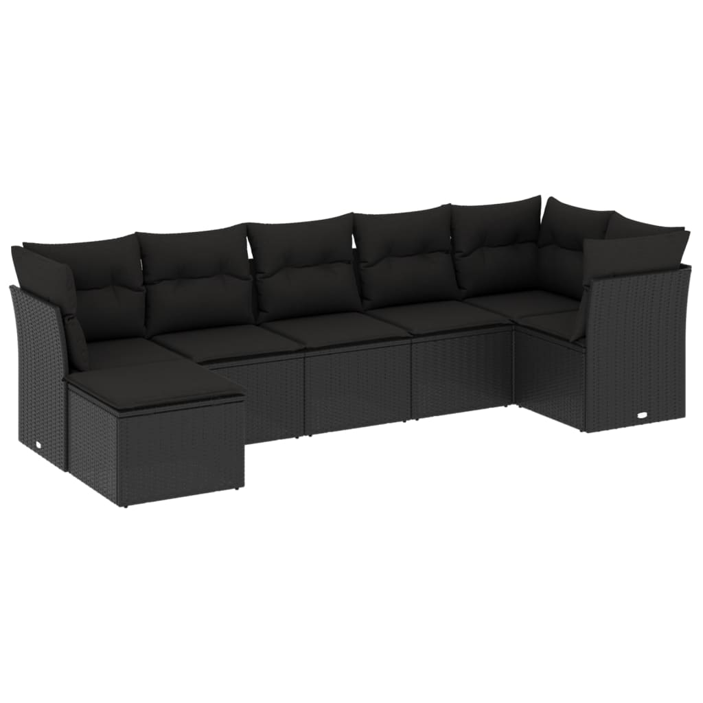 7-delige Loungeset met kussens poly rattan zwart Zwart Zonder tafel