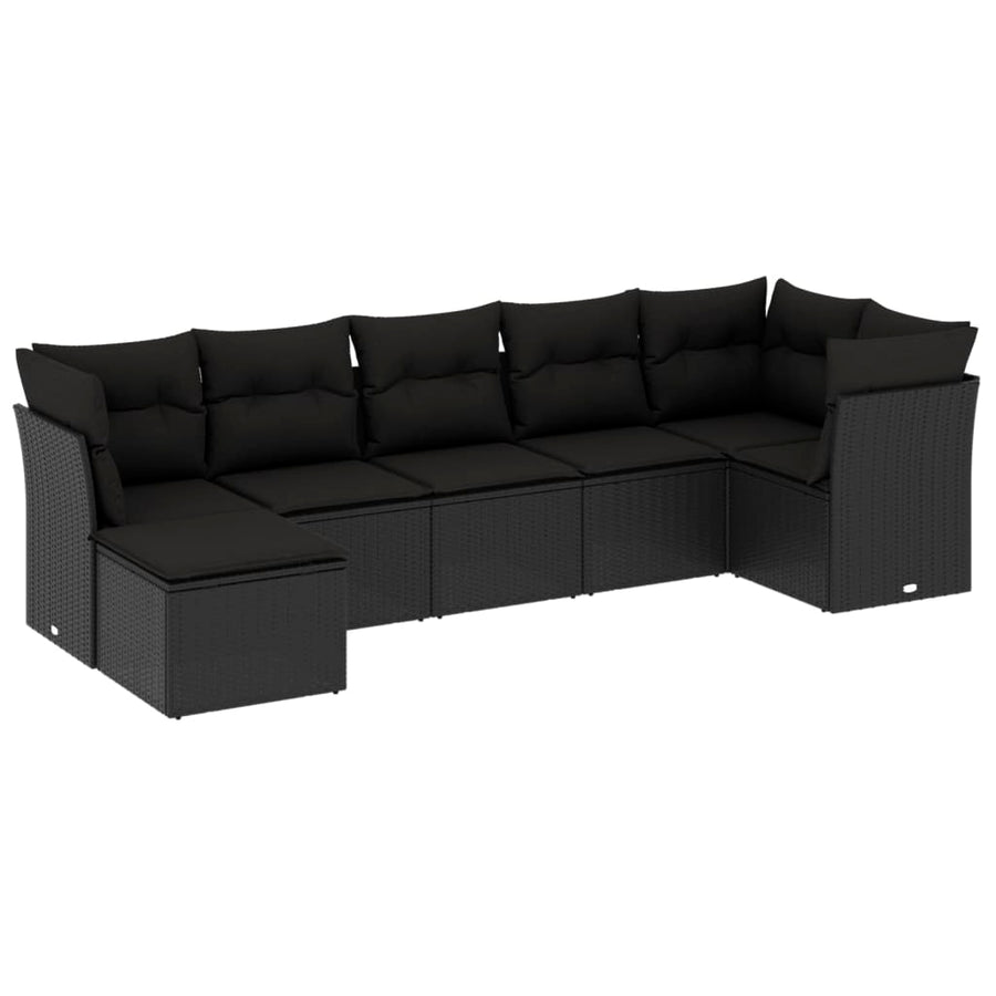 7-delige Loungeset met kussens poly rattan zwart Zwart Zonder tafel