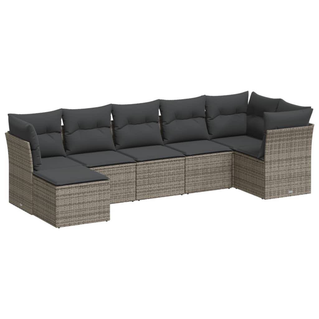 7-Delige Loungeset Met Kussens Poly Rattan Grijs