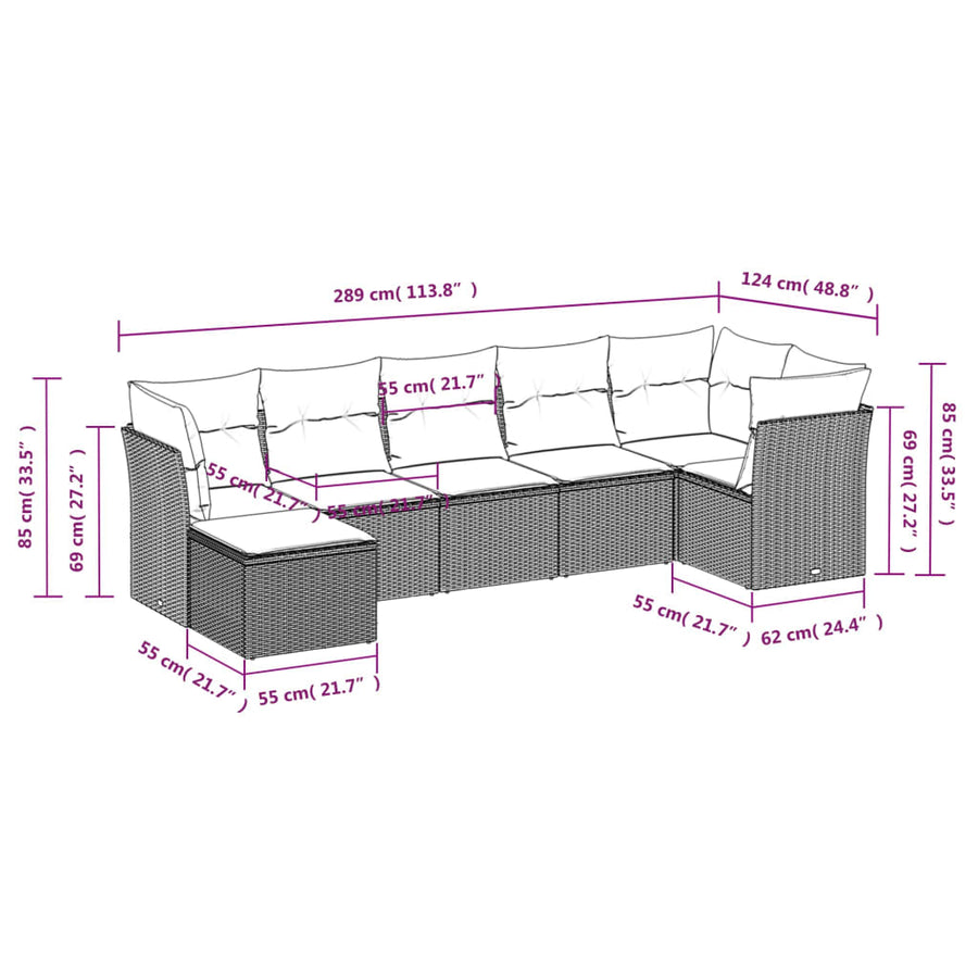 7-Delige Loungeset Met Kussens Poly Rattan Grijs