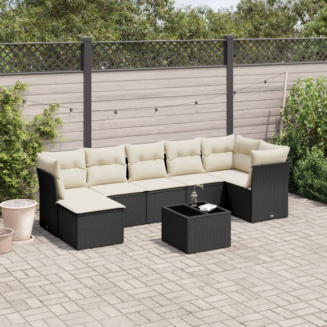 8-delige Loungeset met kussens poly rattan zwart 1 Zwart en crème