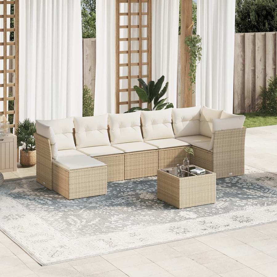 8-Delige Loungeset Met Kussens Poly Rattan Beige