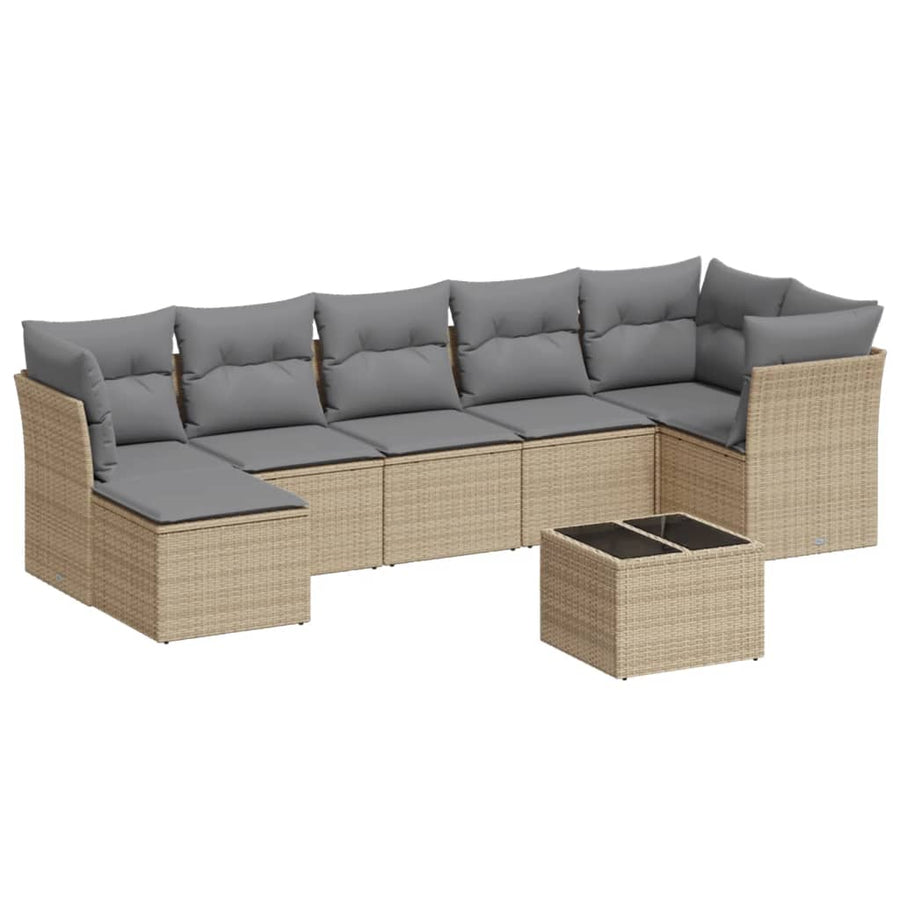 8-Delige Loungeset Met Kussens Poly Rattan Beige