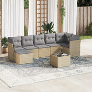 8-piece Lounge Set with Cushions Poly Rattan Beige