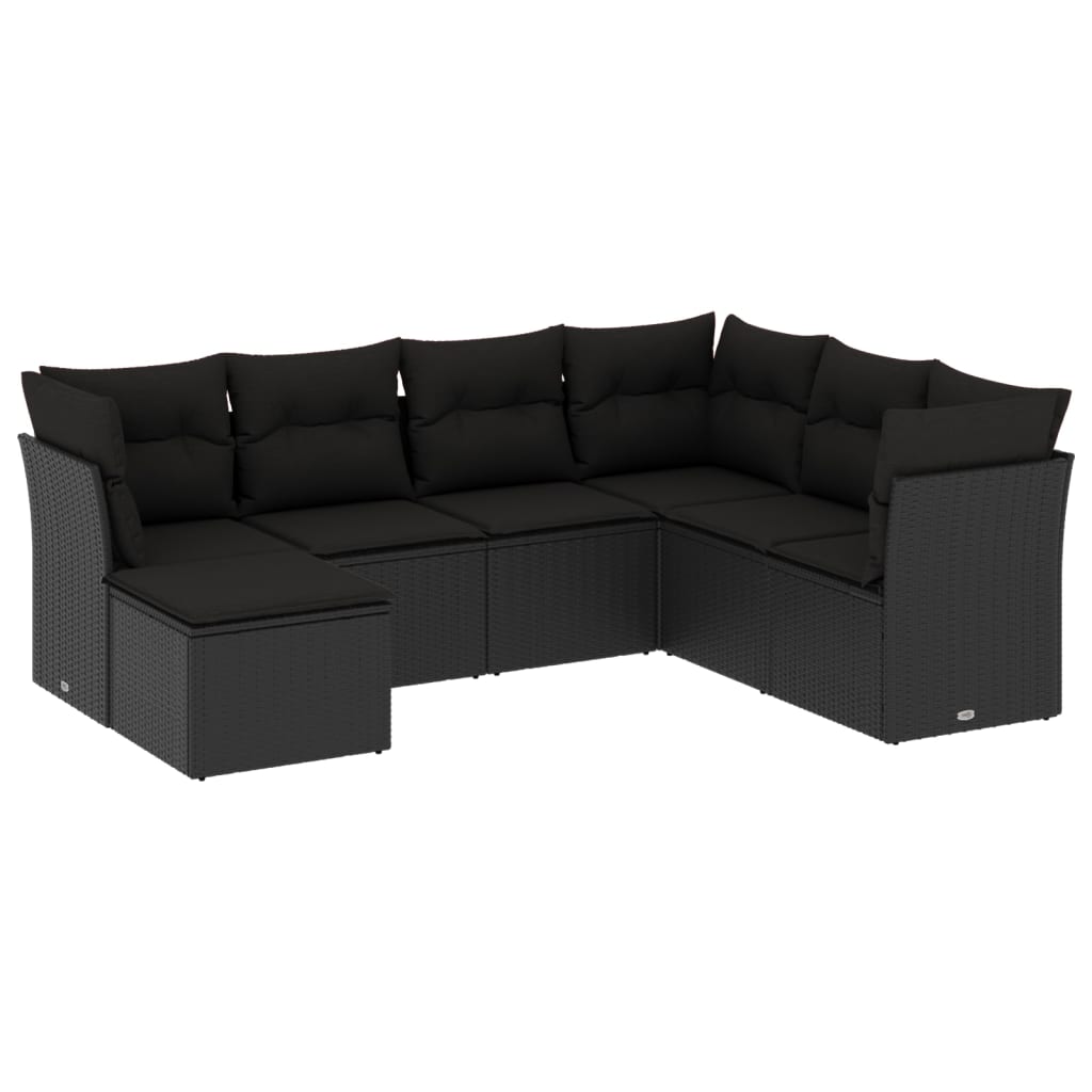 7-Delige Loungeset Met Kussens Poly Rattan Zwart