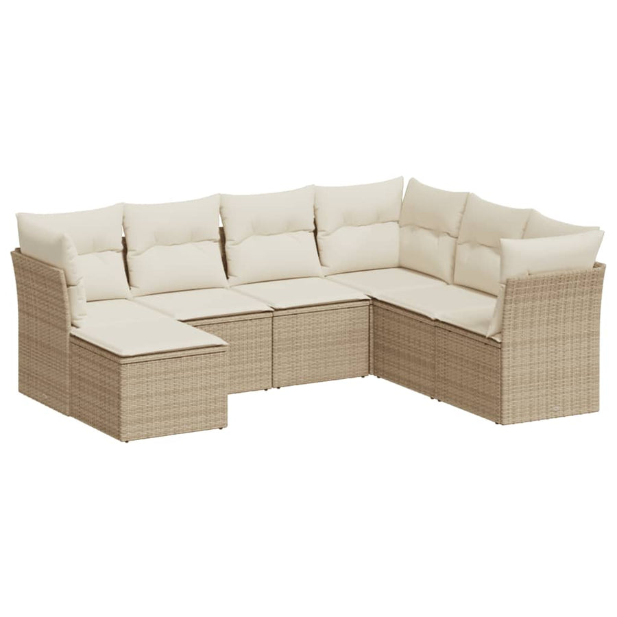 7-Delige Loungeset Met Kussens Poly Rattan Beige